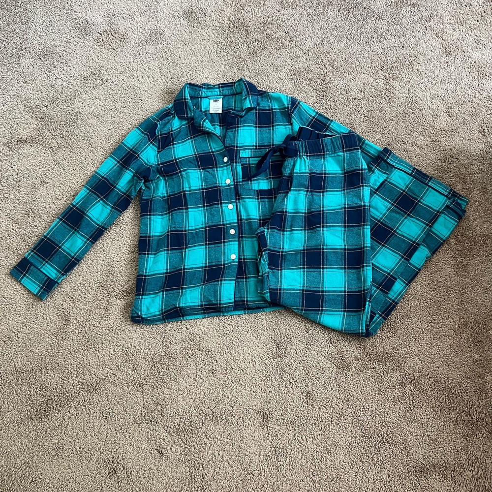 Lands' End Teal and Navy Plaid Women’s Pajama Set